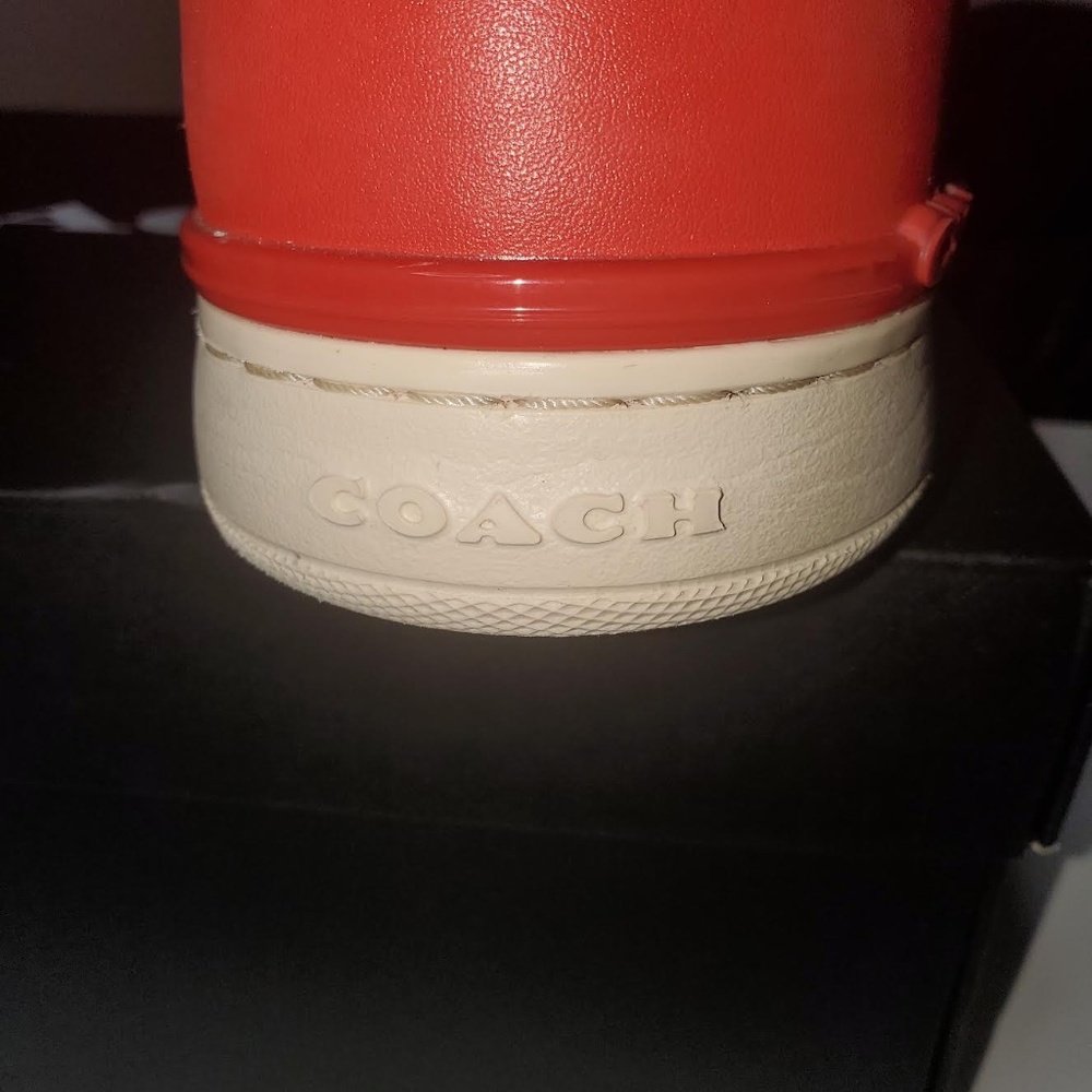 EUC Coach Low Top Sneakers Men's 10D Miami Red (Rare Color) Signature Logo C8965 - Picture 2 of 12
